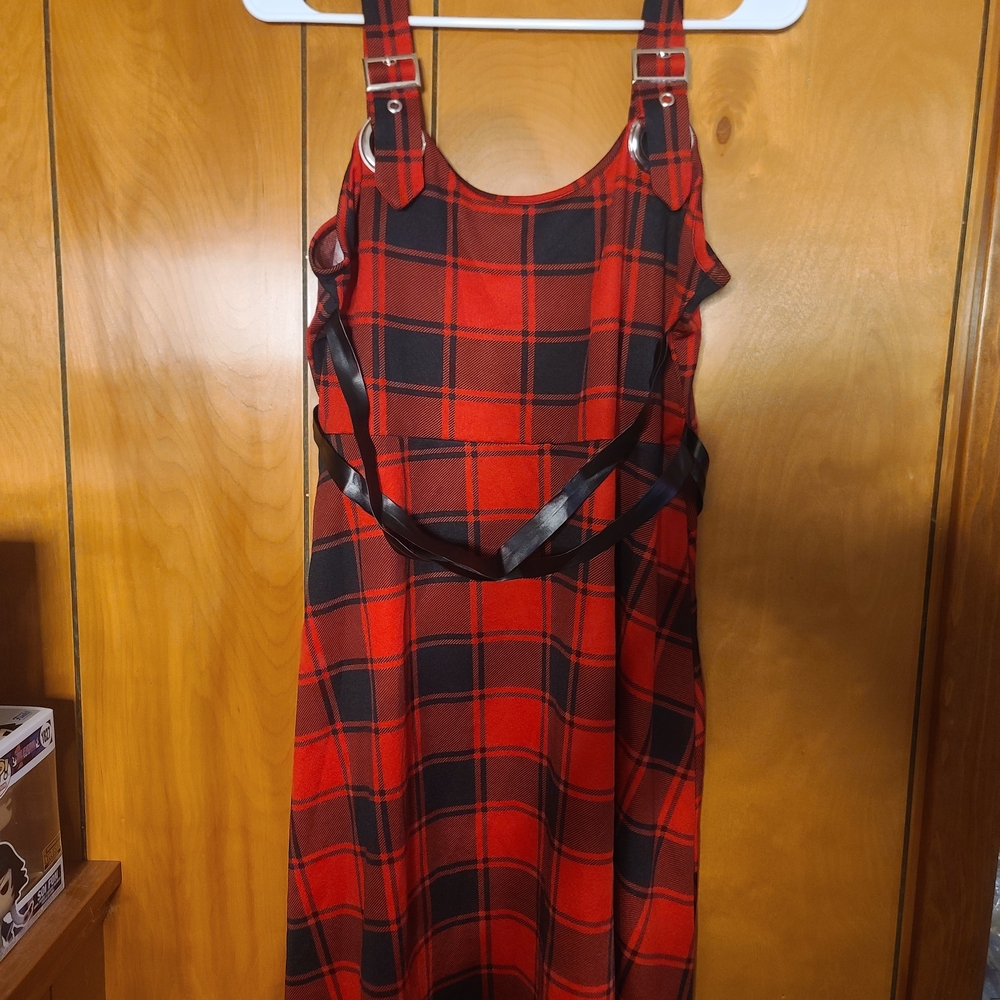 Red and Black Plaid Dress with Straps